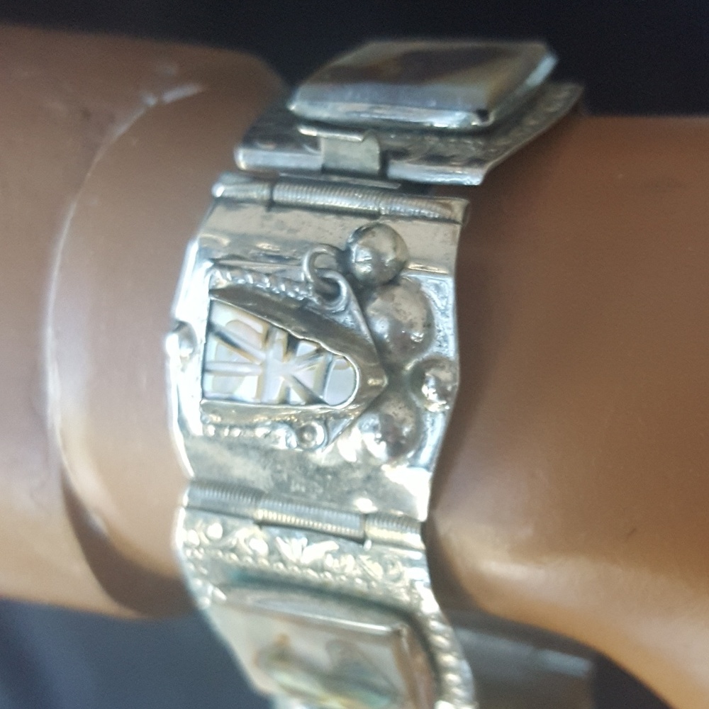 Silver bracelet mother of pearl jewelry vintage - Picture 1 of 8